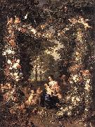 Heilige Familie in einem Blumen und Fruchtekranz, Jan Brueghel The Elder